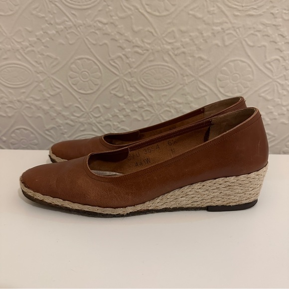 Vintage Ferragamo Espadrille Wedges 1950s 1960s Brown Leather, Size 36 Narrow - Picture 3 of 6